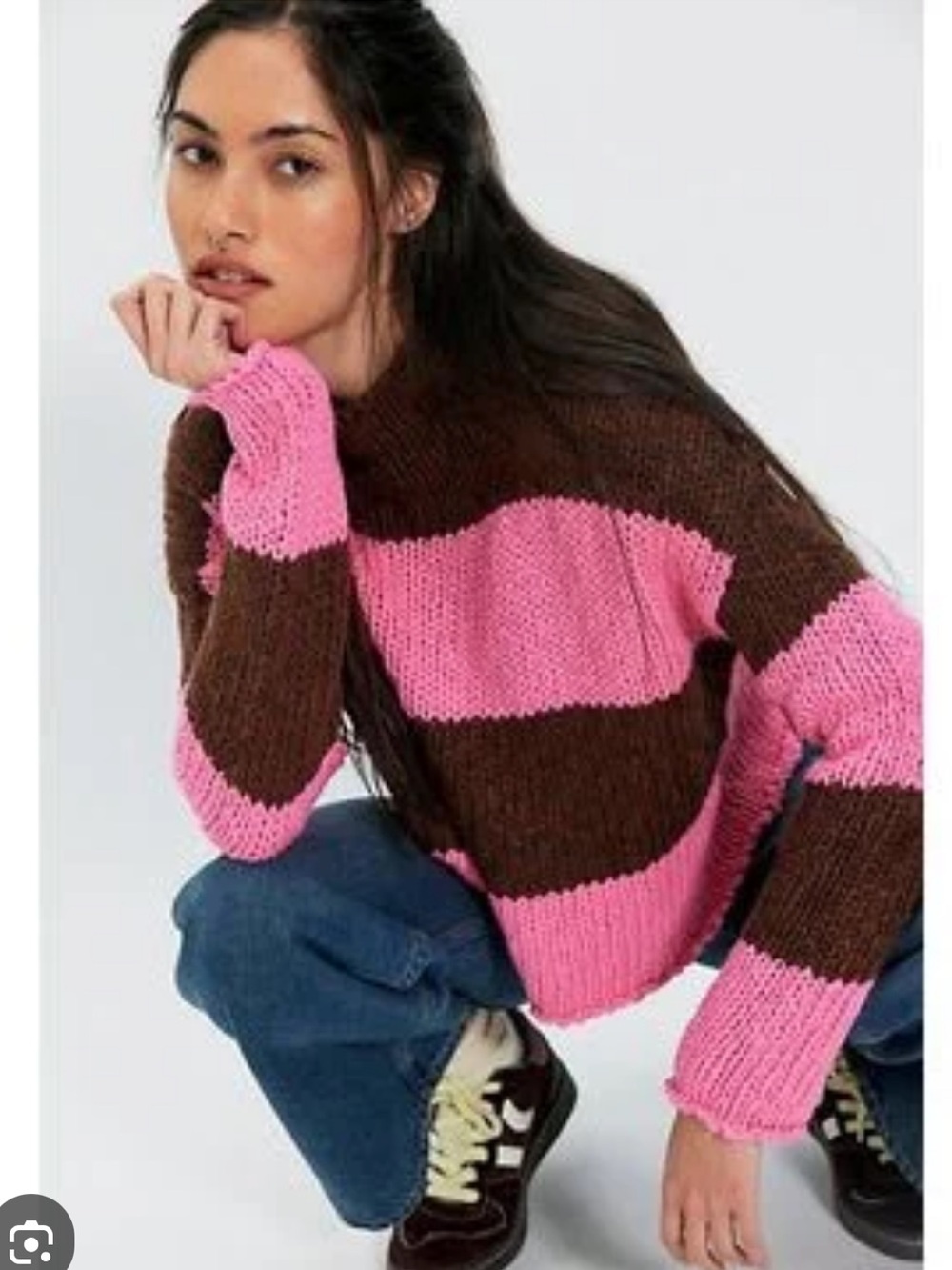 NWT FREE PEOPLE OPAL ROLLNECK KNIT STRIPE SWEATER  🩷🤎